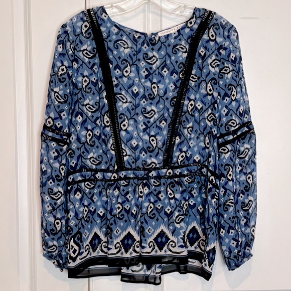 Veronica Beard Tops - Veronica Beard Cabo Boho Paisley Silk Peplum Ladder Stitch Long Sleeve Blouse 12